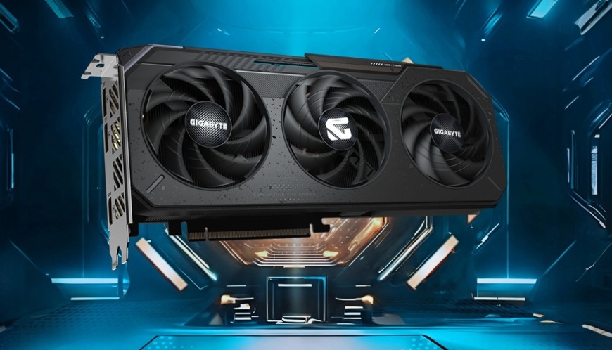 Grafická karta GIGABYTE AMD Radeon RX 9060 XT GAMING OC 8GB čierna Lifestyle snímka grafickej karty GIGABYTE Radeon RX 9060 XT Gaming OC vo futuristickom prostredí