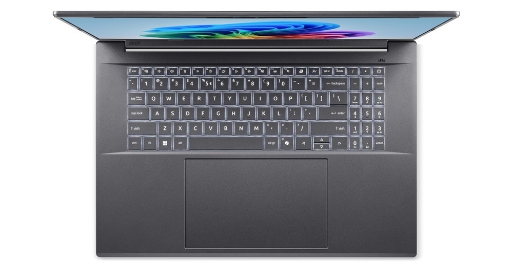 Pohľad na klávesnici notebooku Acer Aspire 18 AI (A18-I71M-72KN) zhora