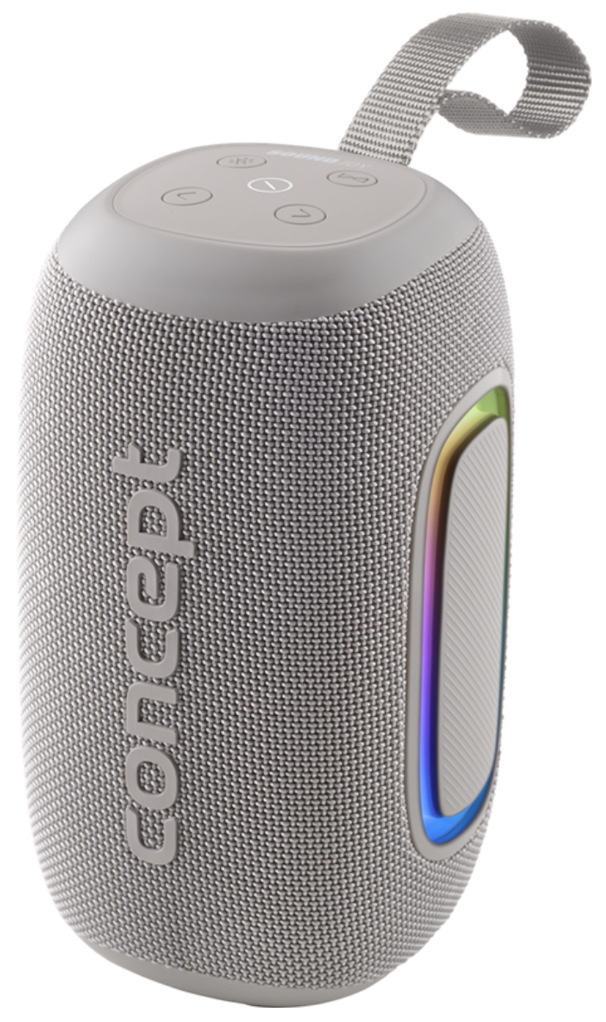 Prenosný reproduktor Concept SoundJoy BR5021 v šedom prevedení s pútkom a LED osvetlením