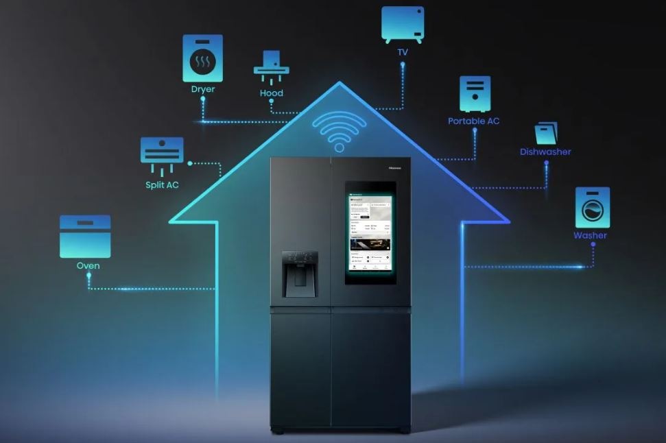 znázornenie domčeka av ňom chladničky Hisense, ako symbol, že chladničku možno zahrnúť do chytrej domácnosti pomocou aplikácie ConnectLife