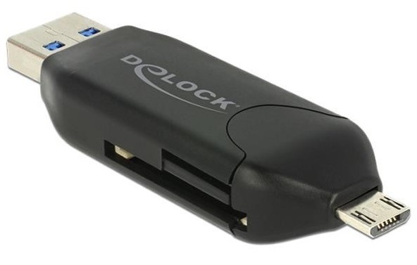 Čítačka pamäťových kariet DeLock Micro USB, USB 3.0, OTG, SD/micro SD čierna