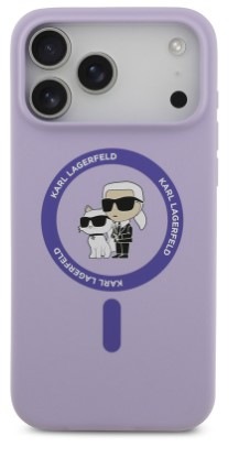 Kryt na mobil Karl Lagerfeld Liquid Silicone Karl and Choupette MagSafe na Apple iPhone 17 Pro Max vo fialovej farbe