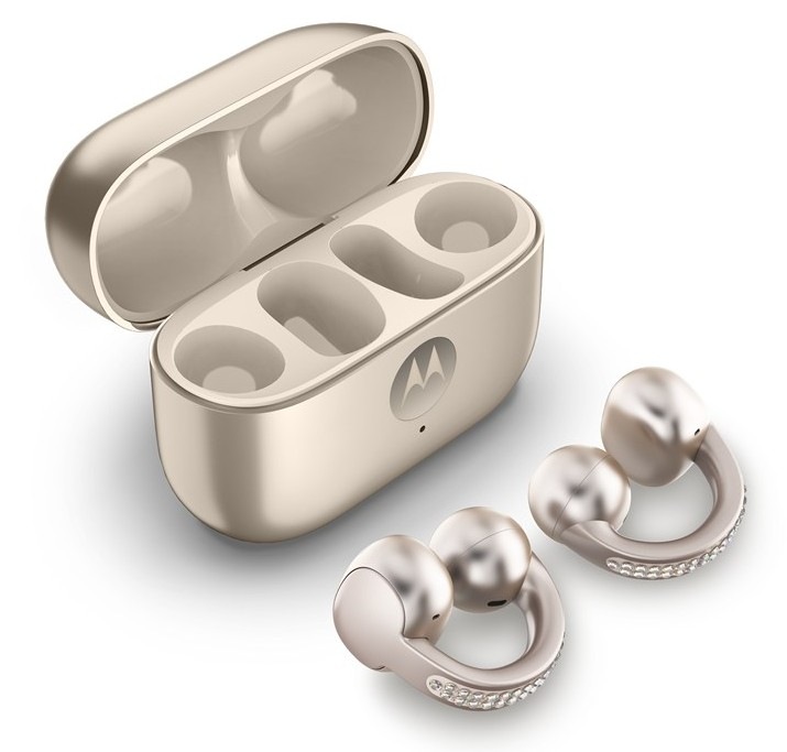 Slúchadlá Motorola Moto Buds Loop Swarovski® Crystals, béžová farba.