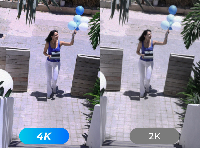 Porovnanie kvality obrazu 4K a 2K pri sledovaní osoby pred domom