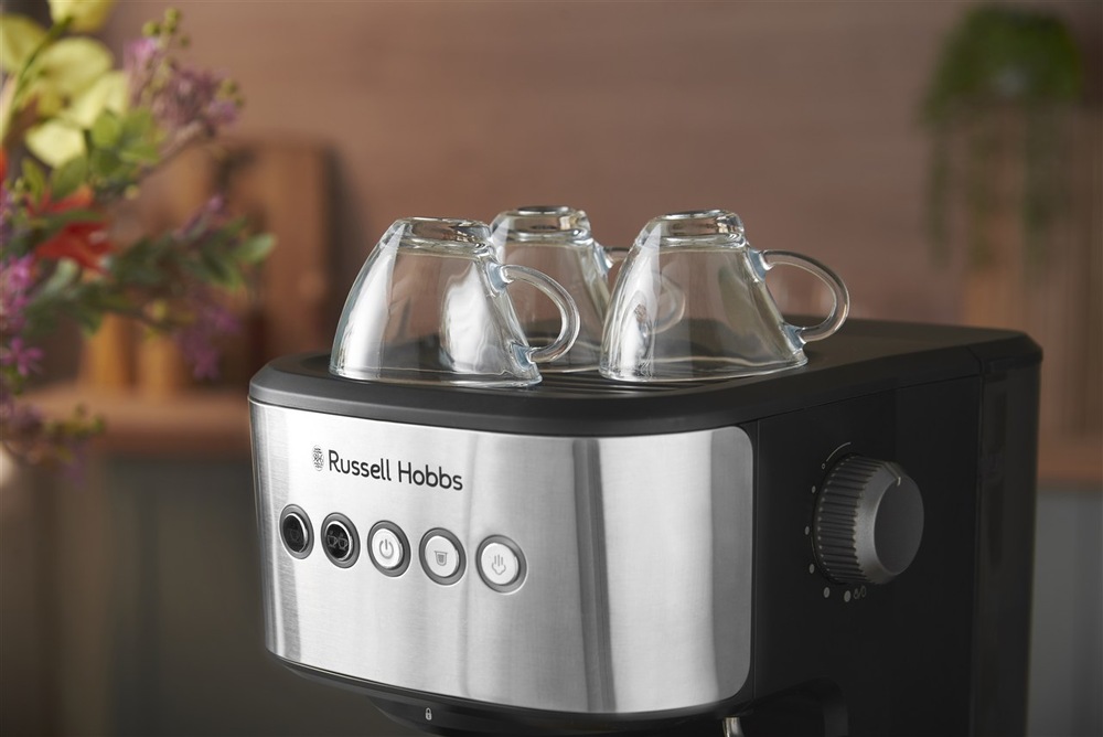 Pákový kávovar RUSSELL HOBBS Heaton 28700-56 čierny/nerez Pákový kávovar Russell Hobbs 28700-56 Heaton ohrev šálok