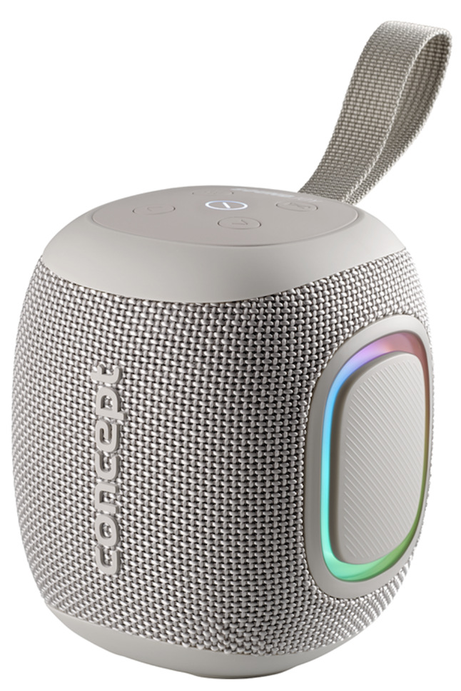 Sivý prenosný reproduktor Concept SoundJoy BR5011 s LED osvetlením a pútkom