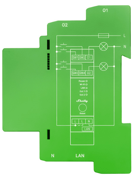 Modul Shelly Pre Dimmer 2PM, dvojkanálový stmievací modul, LAN, WiFi, Bluetooth zelený Modul Shelly Pre Dimmer 2PM, dvojkanálový stmievací modul, LAN, WiFi, Bluetooth zelený