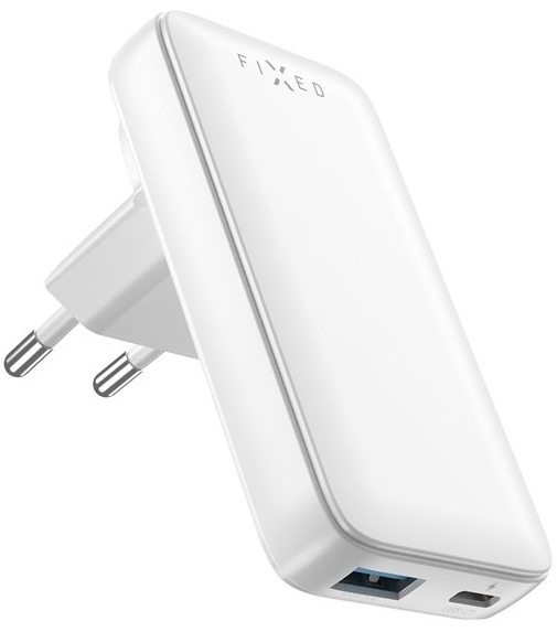 Cestovný adaptér FIXED Slim Traveller, USB-C a USB 65W - biely