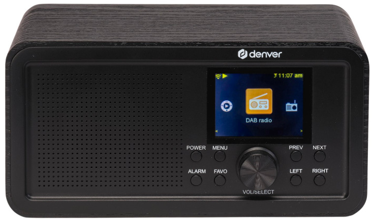 Internetový rádioprijímač s DAB+ Denver DIR-200 čierny Internetové rádio Denver DIR-200 v čiernom prevedení s farebným displejom v bočnom pohľade