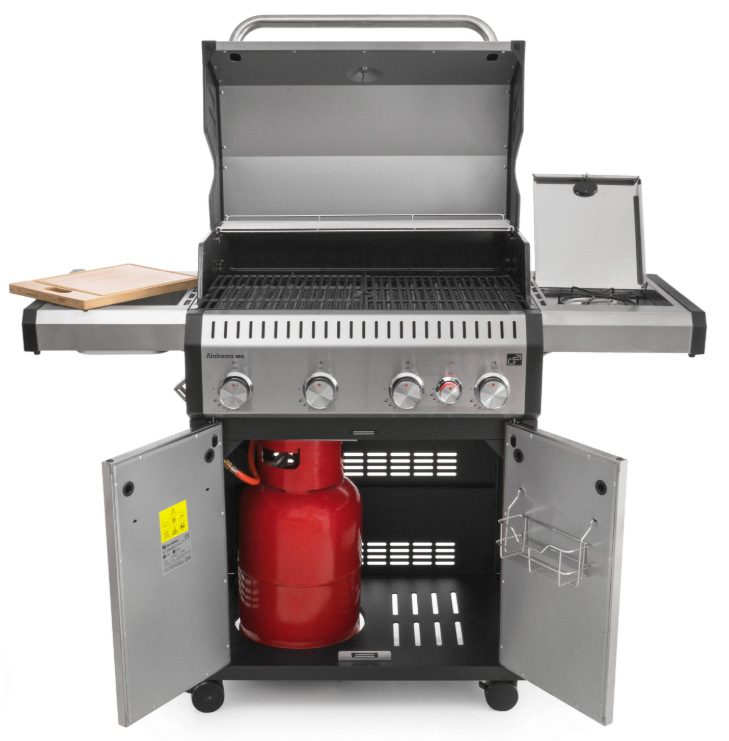 Gril záhradný plynový G21 GAH-BBQ4ALAB-SV Alabama Silver BBQ Premium Line Otvorený gril G21 Alabama Silver BBQ Premium Line s úložným priestorom pre plynovú fľašu
