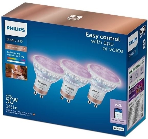 Chytrá žiarovka Philips Smart LED 4,7 W, GU10, RGB, 3ks