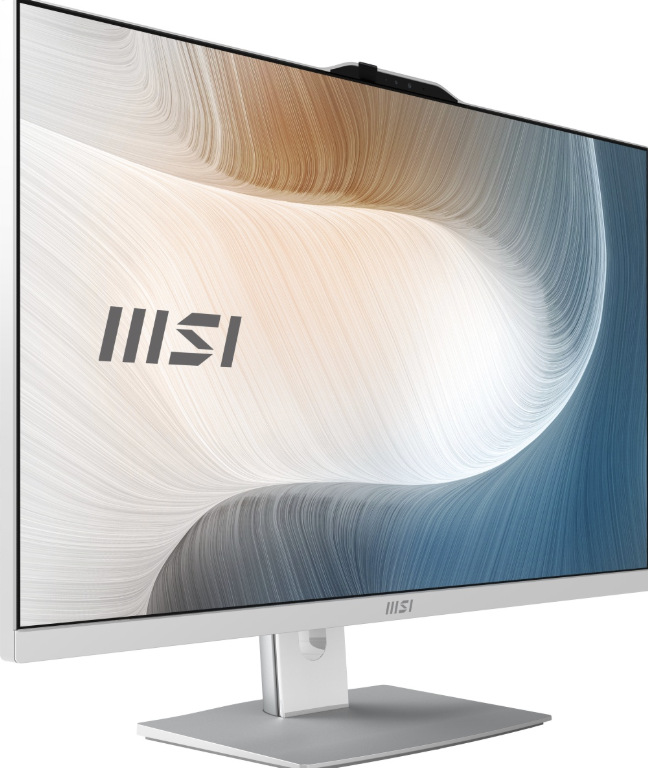 PC all in-one MSI Modern AM272P 1M-1437EU biely Biely All In One MSI Modern AM272P 1M-1437EU z ľavého predného pohľadu s 27" displejom