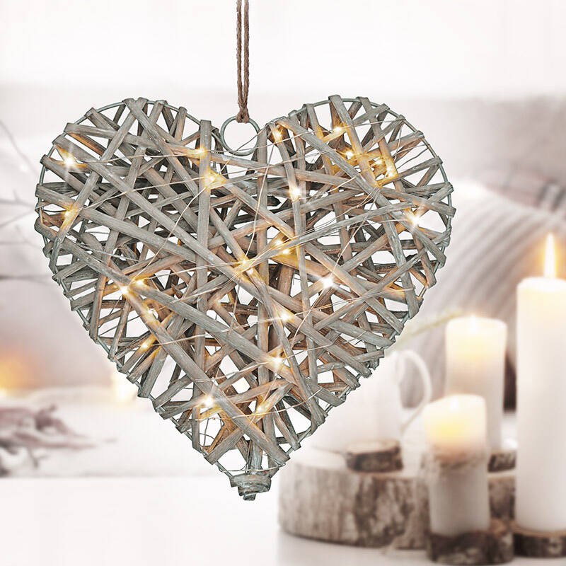 LED dekorácie Solight ratanové srdce, 30x LED, 2x AA, 30cm