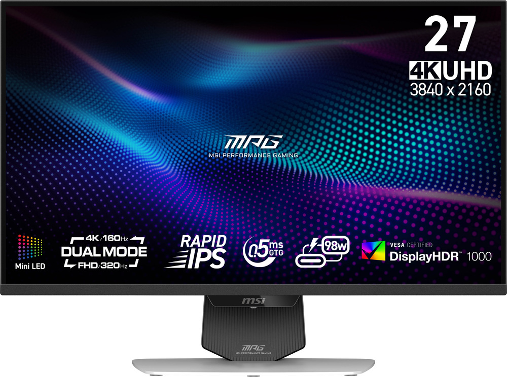 Herný monitor MSI MPG 274URDFW E16M v čiernej farbe.
