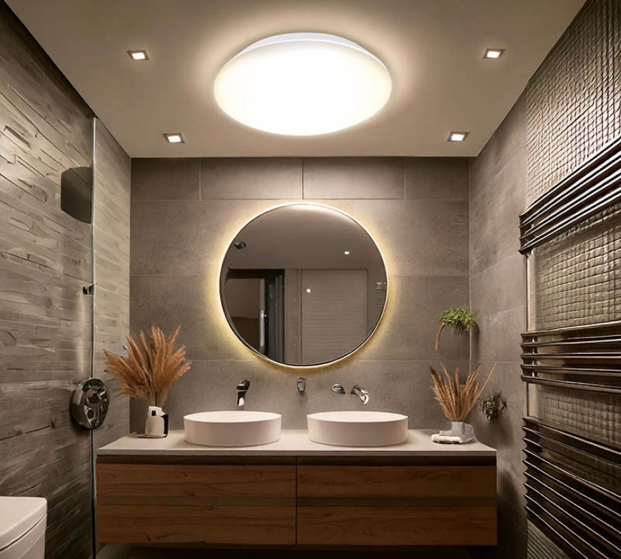 LED stropné svietidlo Solight WO823 18 W, 3CCT, priemer 28 cm biele LED stropné svietidlo Solight WO823 s ochranným krytím IP54 inštalované v kúpeľni