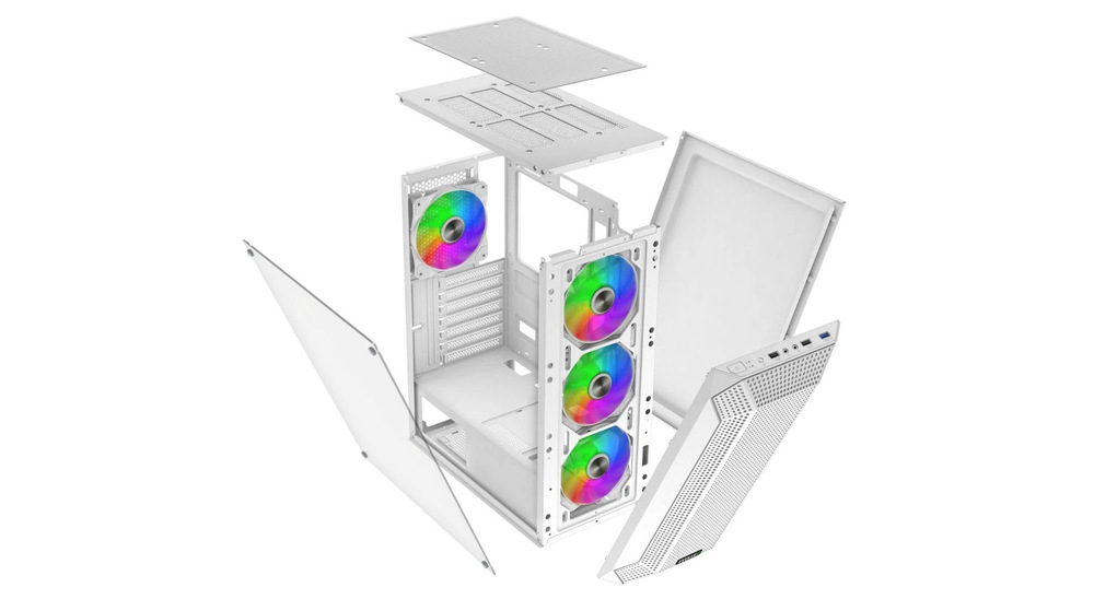 Case Evolveo Xenon čierna Počítačová skriňa Evolveo Xenon s vysokou kompatibilitou, biela farba QuintFlow chladenie s ARGB ventilátormi (39 CFM, 20,5 dB) a mesh panelom zaisťuje silný a tichý airflow