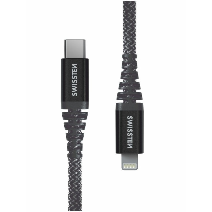Kábel Swissten ARAMID REINFORCED USB-C/Lightning, 1,5 m antracitová farba