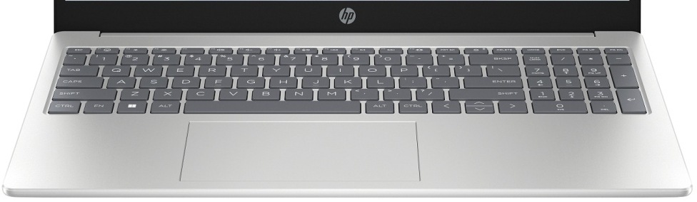 Detail klávesnice a touchpadu na HP 15-fd0683nc