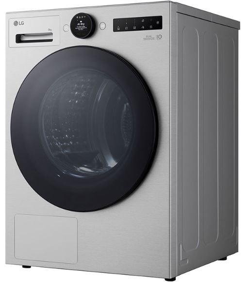 Sušička bielizne LG RHX7009TSB strieborná Sušička bielizne LG RHX7009TSB v striebornej farbe, pohľad na natočený spotrebiče
