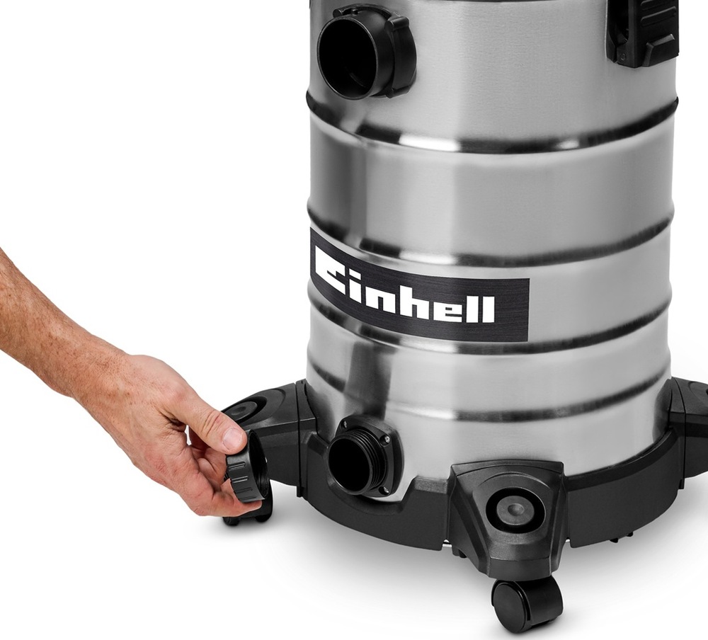 Priemyselný vysávač Einhell TC-VC 3055 S a ukážka odtokovej zátky
