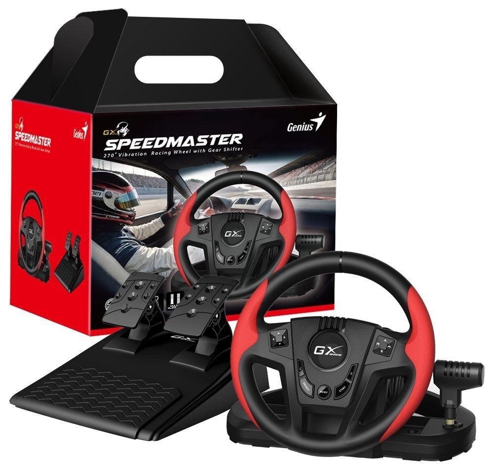 Volant Genius GX Gaming SpeedMaster pre PC a PS, USB + pedále, radiaca páka čierny/červený Genius GX Gaming SpeedMaster (31620003400)