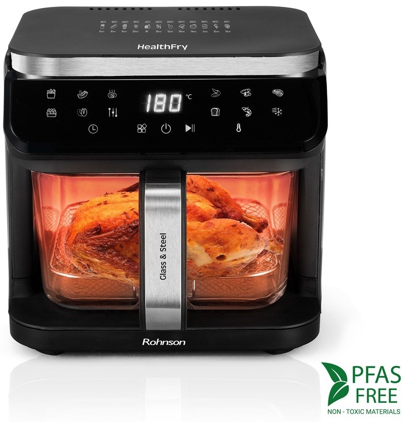 Fritéza teplovzdušná Rohnson R-2890 Glass & Steel HealthFry, 5,5 l čierna