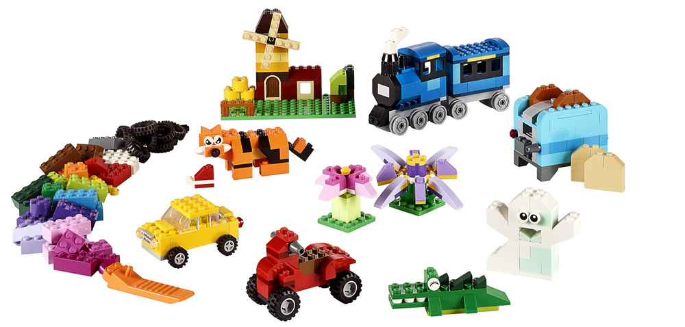 Farebná súprava LEGO Classic ponúka kocky rôznych tvarov, farieb, pneumatík a špeciálnych prvkov pre vlastnú tvorbu.
