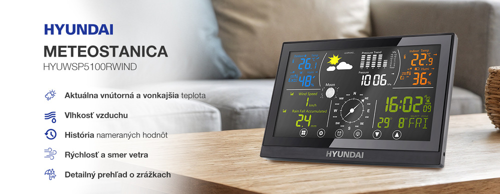 Meteorologická stanica Hyundai WSP 5100 RWIND čierna