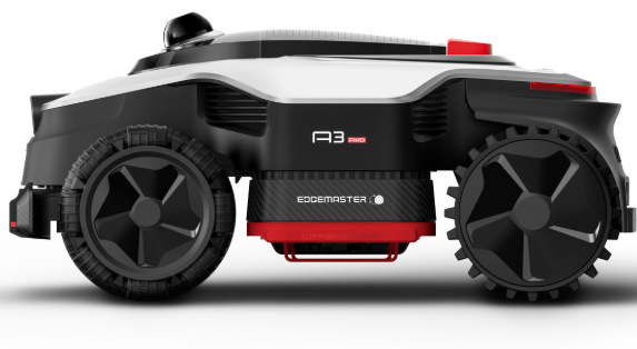 Robotická kosačka Dreame A3 AWD Pro 2500 Profil robotickej kosačky Dreame A3 AWD Pro 2500 zobrazujúci pohon AWD a systém EdgeMaster