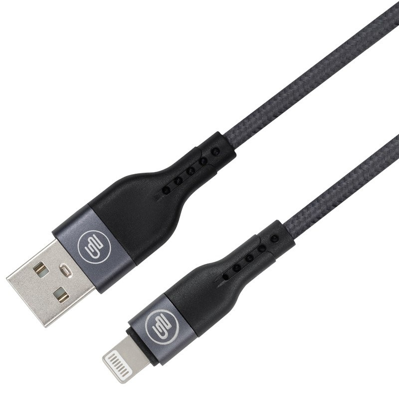 Prepojovací kábel GoGEN s textilným opletením v grafitovej farbe s koncovkami USB-A a lightning