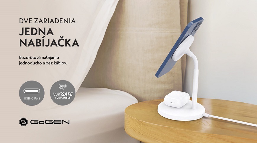 Bezdrôtová nabíjačka GoGEN MSST01, 2v1, MagSafe biela Bezdrôtová nabíjačka GoGEN, biela