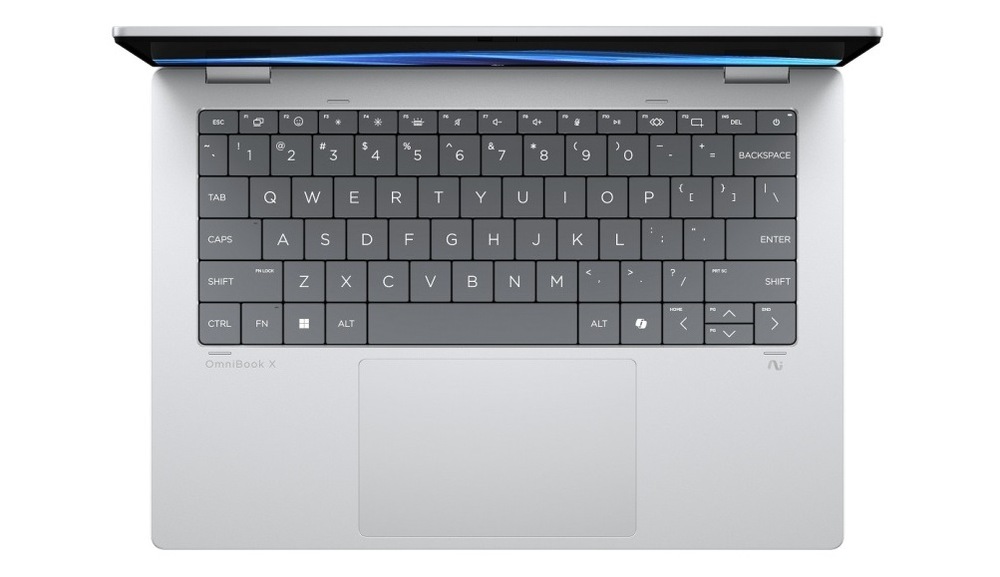 Notebook HP OmniBook X Flip NG AI 14-fm0001nc + Game Pass predplatné na 3 mesiace strieborný Notebook HP OmniBook X Flip NG AI 14-fm0001nc zhora pohľad na klávesnicu
