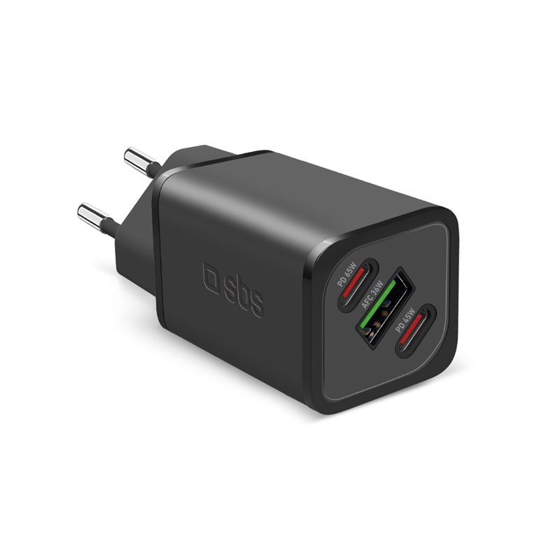 Nabíjačka do siete SBS NanoTube 2x USB-C/USB-A, GaN, 65 W, PD čierna