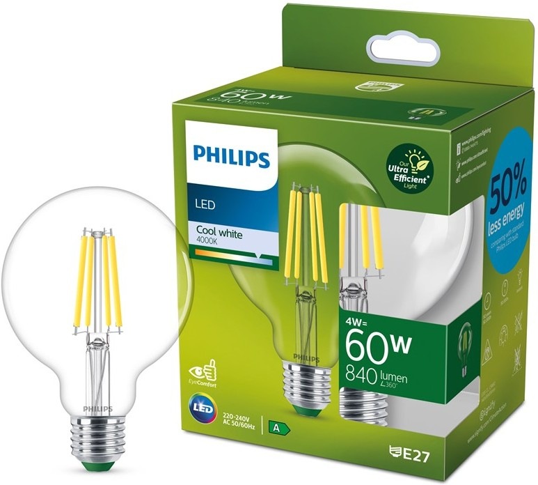 Žiarovka LED Philips 60W, filament, G95, E27, neutrálna biela