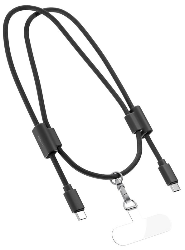 Popruh na krk Epico s integrovaným USB-C káblom, čierna farba