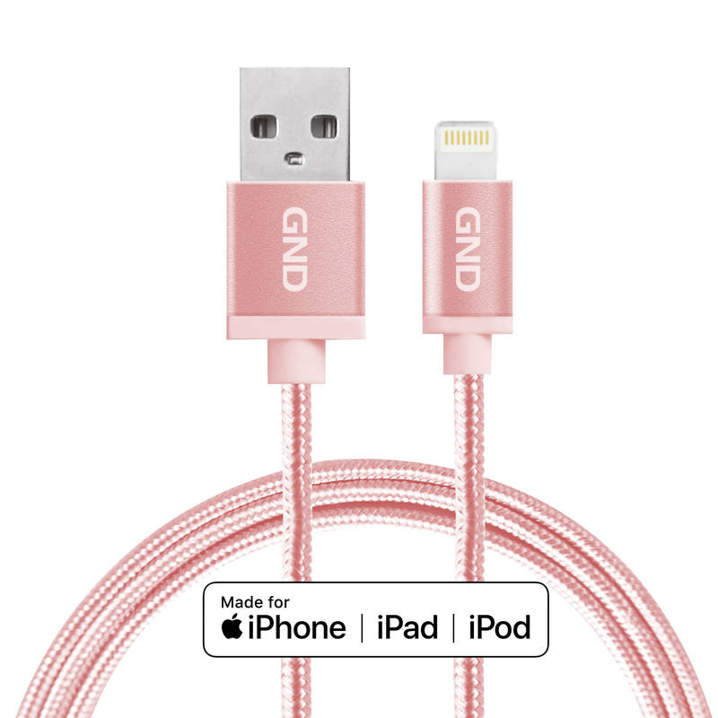 Kábel GND USB / lightning MFI, 2m, opletený ružový