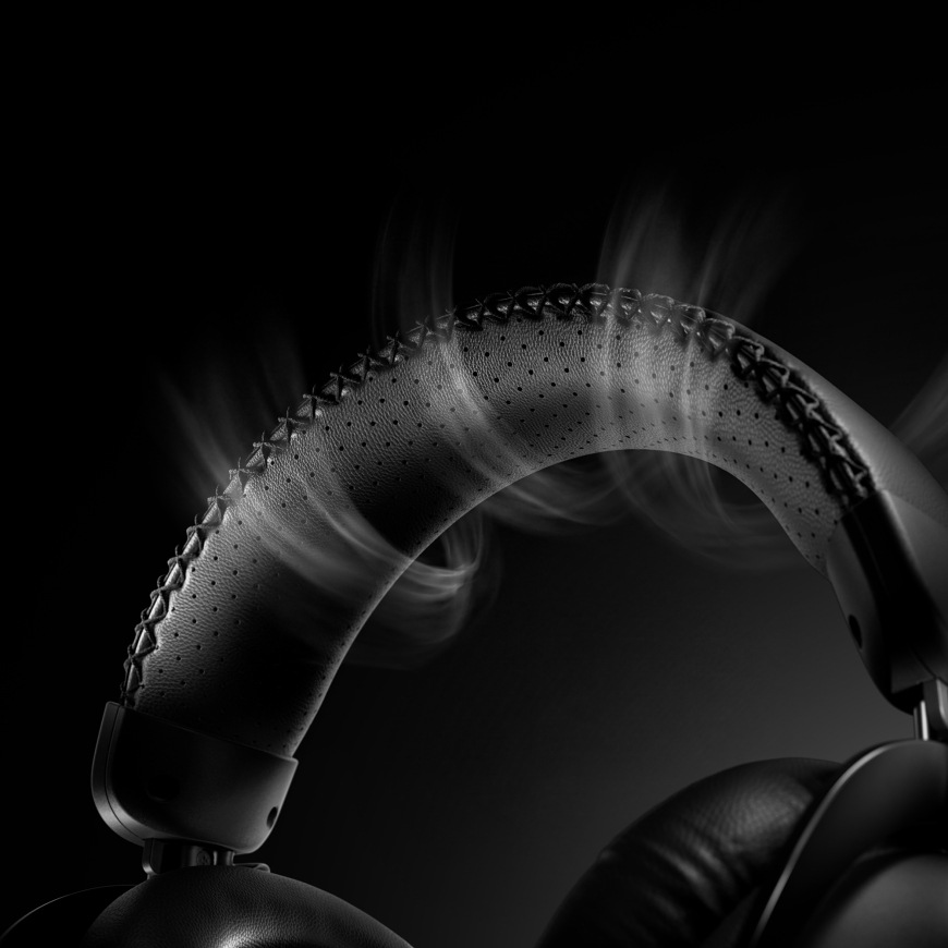 Headset Logitech PRO X3 LIGHTSPEED Wireless biely Detail perforovaného hlavového mosta headsetu Logitech PRO X 3 LIGHTSPEED Wireless so znázornením prúdenia vzduchu