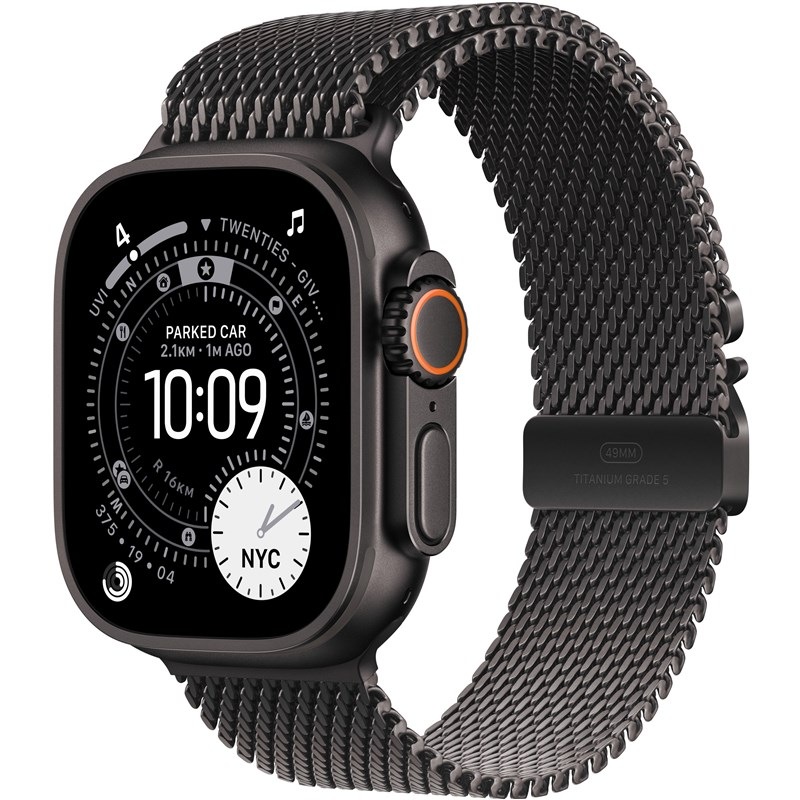 Inteligentné hodinky Apple Watch Ultra 3 GPS + Cellular 49mm čierny titán - čierny titánový milánsky ťah - M