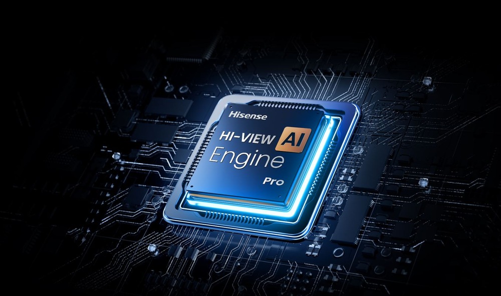procesor Hi-View AI Engine PRO televízia hisense na čiernom pozadí