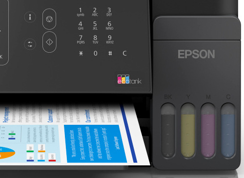 Detail tlačiarne Epson EcoTank L5390 s integrovanými nádržkami na atrament