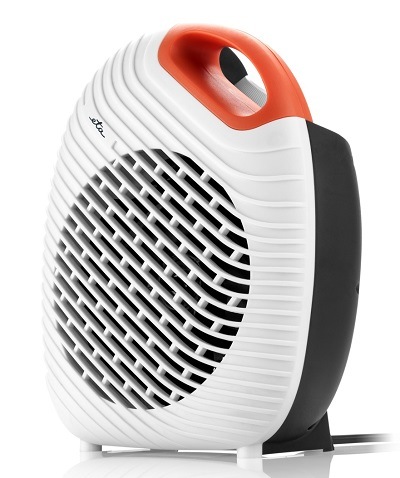 Bielo sivý teplovzdušný ventilátor ETA Vietro s oranžovým madlom