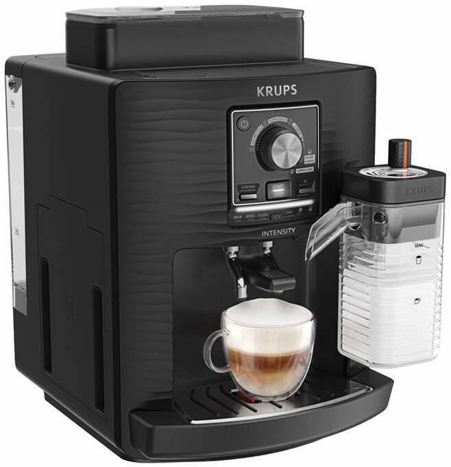 Automatický kávovar Krups EA5028E0 Intensity Up Milk v čiernom prevedení s integrovaným mlynčekom a nádobou na mlieko