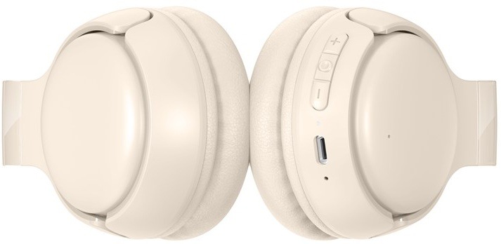 Slúchadlá HONOR CHOICE Headphones Lite biela Detail ovládacích tlačidiel hlasitosti a USB-C portu na náušníku slúchadiel.