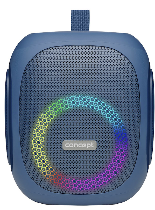 Prenosný reproduktor Concept SoundJoy BR5037 modrý Predná časť reproduktora Concept SoundJoy BR5037 s farebným kruhovým LED osvetlením