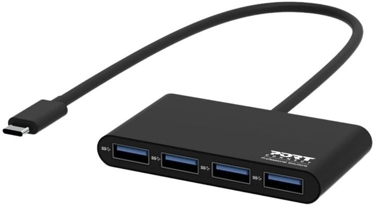 USB Hub PORT CONNECT USB-C, 4x USB 3.0 - čierny