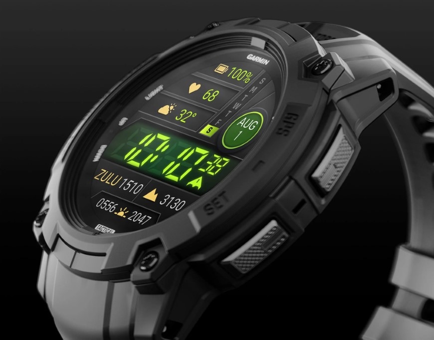 Inteligentné hodinky Garmin Instinct 3 - 50 mm AMOLED - Tactical Edition čierne Detail displeja šikovných hodiniek Garmin Instinct 3 – 50 mm, AMOLED, Tactical Edition
