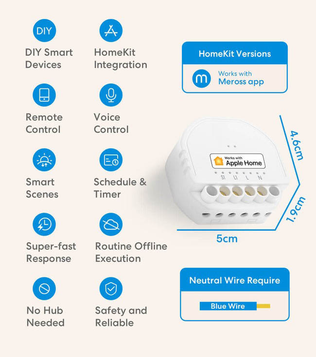 Modul Meross Smart Wi-Fi, Neutral Wire Required biely Modul Meross Smart Wi-Fi (MSS810HK)