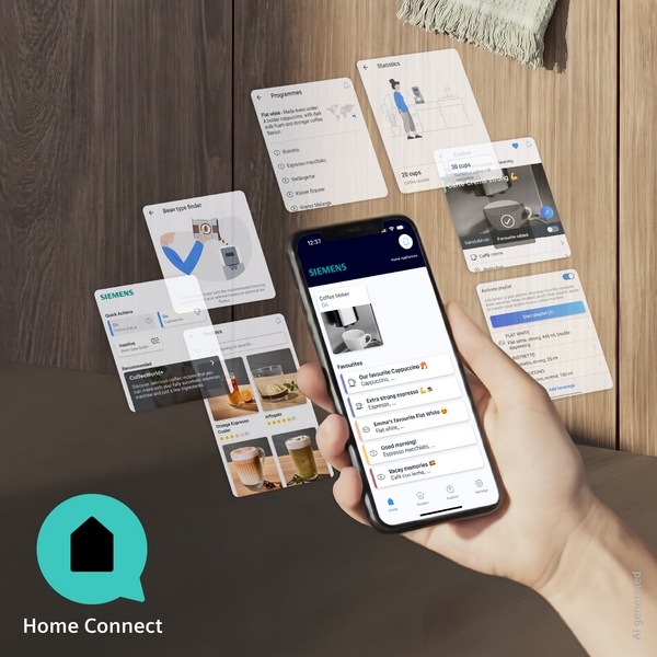 Pohľad na mobil s aplikáciou Home Connect, cez ktorú ovládate kávovar Siemens