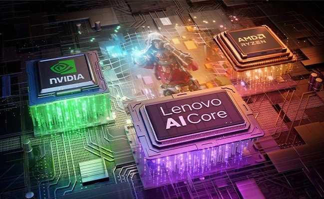 Notebook Lenovo Legion 5 15AGP11 čierny Vizualizácia spolupráce grafiky NVIDIA, procesora AMD Ryzen a Lenovo AI Core pri hraní na notebooku Lenovo Legion 5a