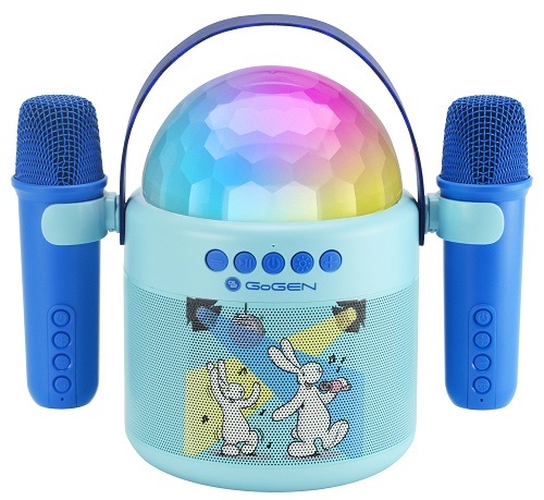 modrý reproduktor GoGEN Bob a Bobek Disco, čelný pohľad